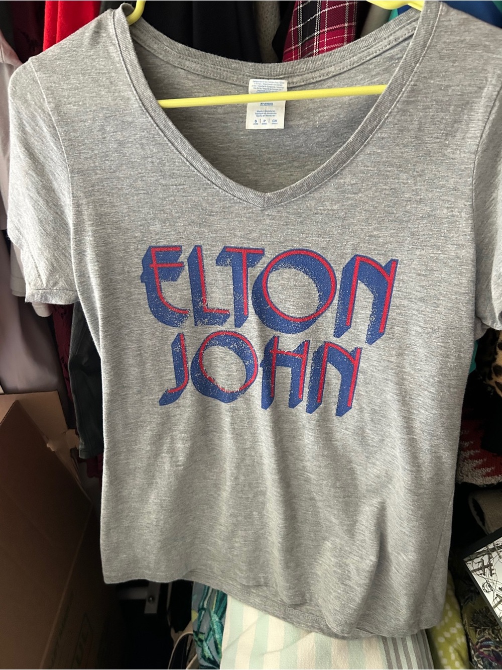 70s Elton John Graphic Tee - Gray with Blue & Red Logo